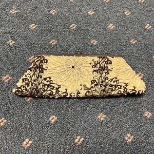 Santi Beaded Clutch Evening Bag‎ Floral Cream Dark Scrollwork Elegant Art VTG